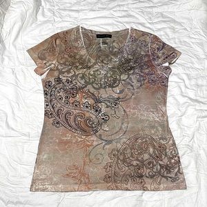 Appropriate Behavior Brown Paisley And Floral Short Sleeve Tee Shirt Siz…